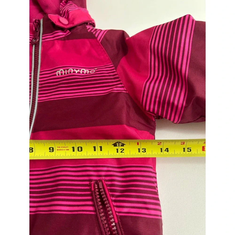 Minymo Kids Pink Striped Hooded Winter Jacket Insulated Ski Coat Thumbhole Cuffs